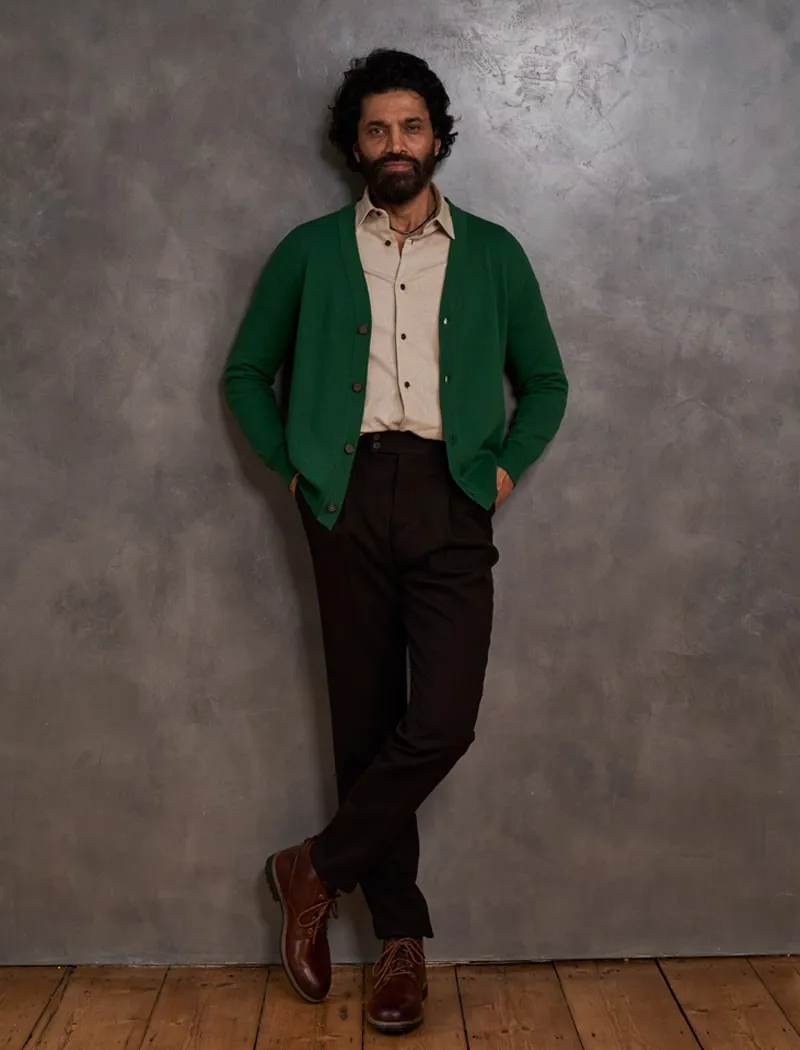 Green V Neck Cashmere Cardigan