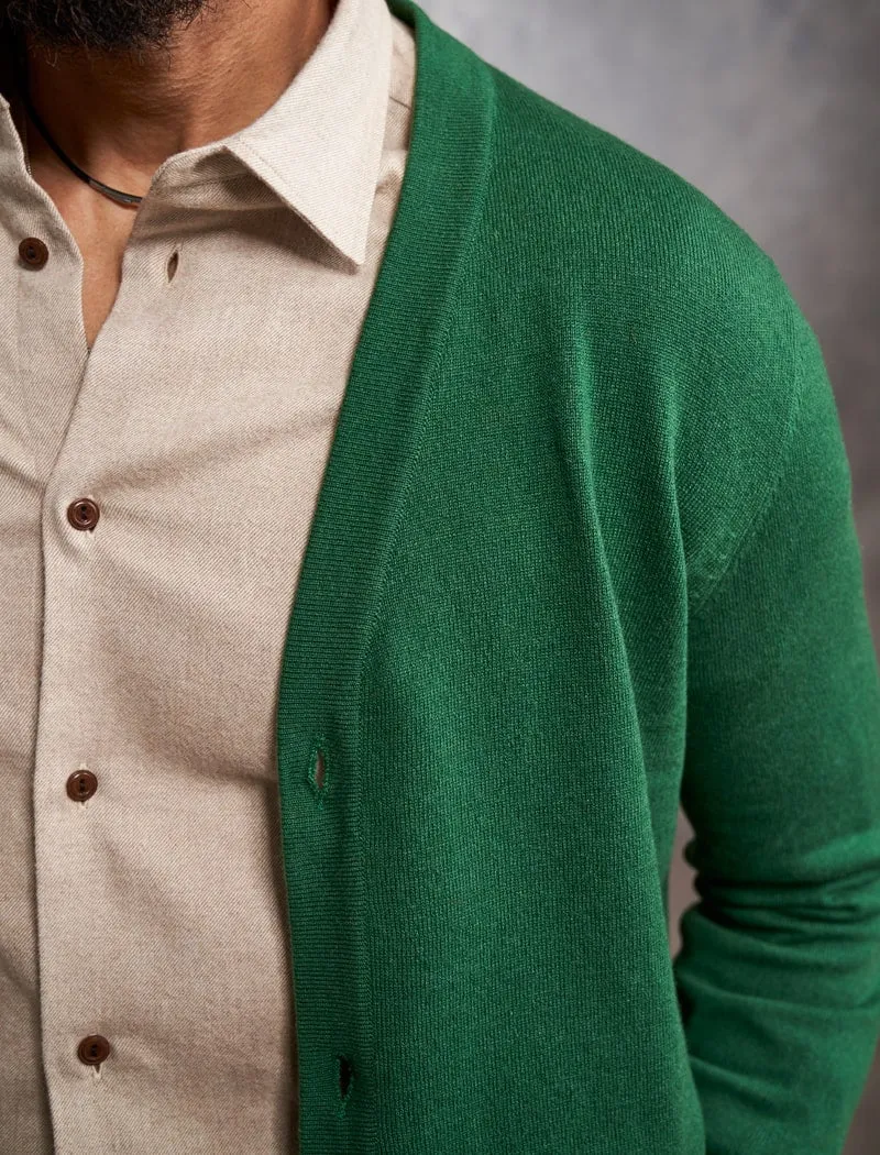 Green V Neck Cashmere Cardigan
